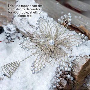 Adorno de copo de nieve de alambre dorado para árbol de Navidad, estrella brillante con cuentas de cristal y base en espiral - Product Image 3