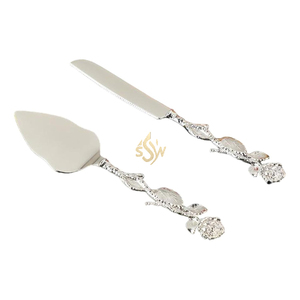 Nouvel ensemble de couteau et spatule à gâteau de mariage en acier inoxydable, avec manche floral, pour la présentation de gâteaux - Product Image 6