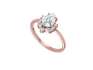 Bague de fiançailles en diamant de laboratoire taille ovale avec pierres latérales en grappe, monture à griffes en or jaune 18 carats, plaqué rhodium, bijoux de mariée - Product Image 6