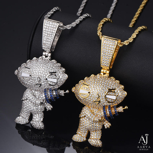 Collier pendentif breloque dessin animé personnalisé, perle d'eau douce micro-incrustée, moissanite, argent plaqué or, hip-hop unisexe, tiers - Product Image 5