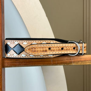 2025 nouveau motif à carreaux usiné à la main collier de chien en cuir véritable conception en gros personnalisé réglable colliers pour animaux de compagnie durables - Product Image 5