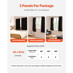 Tende Oscuranti di Qualità Alberghiera 63" x 2 Pannelli 42" Larghezza, Isolamento Termico, Blocco Luce, con Occhielli, Nere - Product Image 5