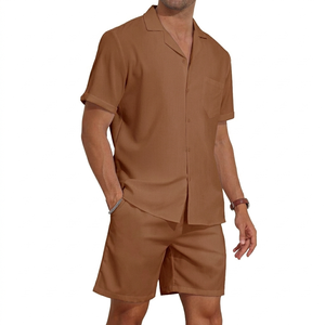 Wholesale Custom New Fashion Summer Co-ord <b>Set</b> For Men's Short Sleeves Solid Pattern Shorts <b>Sets</b> Breathable Co-ord <b>Set</b> Men's - Product Image 1