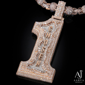 Pendentif croix personnalisé en argent sterling 925 et moissanite, plaqué rhodium, avec breloque numéro 1 et chaînes de lettres serties de pierres, bijoux pour soirée - Product Image 2
