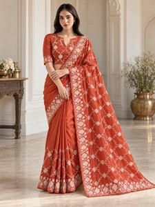 Sari de Seda Verde Esmeralda, Largo hasta el Suelo, con Bordado Floral, Estilo Banarasi, Atuendo Indio-Pakistaní para Bodas y Fiestas - Product Image 5