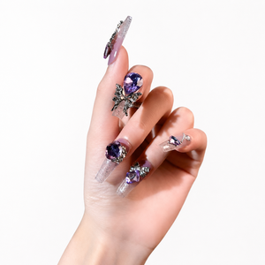 Uñas Postizas de Lujo para el Día de la Reina, Estilo Novia para Boda, con Pegamento, Forma Cuadrada, Inspiradas en Reinas y Princesas - Product Image 1