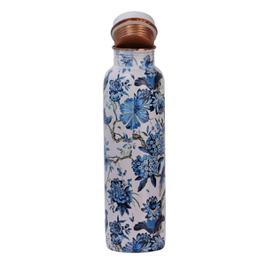 Bouteille d'eau artisanale en cuivre pur, motif paon, finition dorée, bouteille à boire traditionnelle indienne, cuivre décoratif - Product Image 1