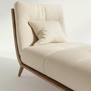 Chaise longue moderne en teck massif, lit de repos rembourré avec assise en tissu capitonné, dossier solide, design mi-siècle, durable et personnalisable - Product Image 6