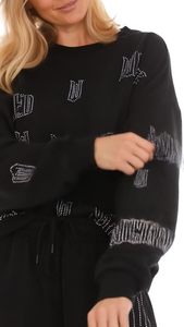 Wicked <b>Women</b>’s, Ladies & Juniors <b>Black</b> 2-Piece Cropped Sweatshirt & Wide-Leg Jogger <b>Set</b> with Iridescent Rhinestones - Product Image 3