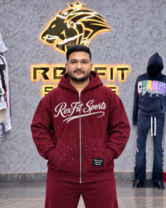 Custom Unisex ZipUp Hoodie Rhinestone Detail Streetwear Oversized Fleece Sweatshirt Graphic <b>Front</b> Custom Label Winter <b>Top</b> OEM - Product Image 1