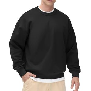 Custom True <b>Black</b> Pure Fleece Crewneck <b>Sweatshirt</b> Slouchy Baggy Fit High Quality Warm Winter <b>Men</b> Drop Shoulder <b>Sweatshirts</b> - Product Image 1