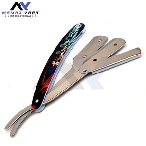 Rasoir professionnel à lame droite avec verrouillage à bascule, en acier inoxydable, lame de rasage, manche recouvert de papier, pour la coupe des cheveux du visage en salon - Product Image 3