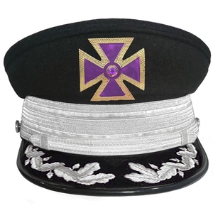 Casquette de fatigue du Grand Commandant des Chevaliers Templiers, avec croix métallique violette, grande tresse or et argent, motif vigne, chapeau de régalia maçonnique - Product Image 4