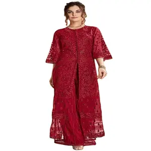 רשת בסגנון הודי ופקיסטני עם עבודת רקמה חליפת סלוואר קמיז חצי תפור סלוואר קמיז לסיטונאי מהודו