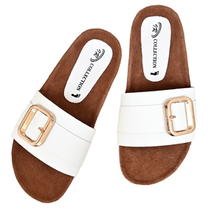 IR COLLECTION White Real Leather Platform Flat Sandals Open Toe Buckle Closure EVA Sole Anti-Slip Summer Fashion Comfort Slides - Product Image 5