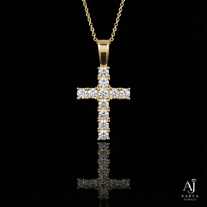Collier pendentif croix chrétienne en argent sterling 925 plaqué or rose avec moissanite taille brillant, style hip-hop tendance, cadeau - Product Image 1