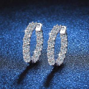 Luxury Moissanite Diamond Huggie Hoop Earrings 925 Sterling <b>Silver</b> Elegant Jewelry Gift - Product Image 1