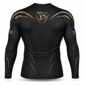 Men's Black Full Sleeve Rash Guard Gold Eagle Logo Raised Rubber Print Breathable Quick Dry Spandex Polyester <b>Compression</b> <b>Shirt</b> - Product Image 2