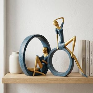Escultura Abstracta de Mujer, Figura Decorativa con Círculos Dorados y Azules para Mesa - Product Image 4