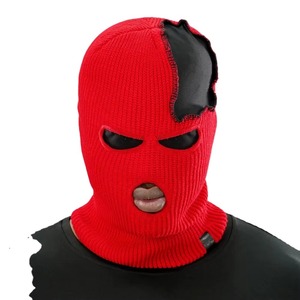 Cagoule en tricot rouge avec patch noir, couvre-visage intégral, unisexe adulte, 56-58 cm, style décontracté - Product Image 1