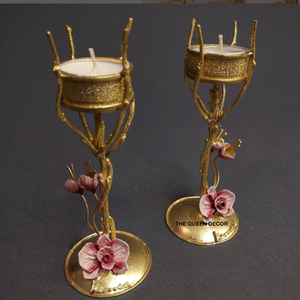 Abstract Modern Aluminum Metal With Marble Base <b>Gold</b> Plated Sets Of 2 Candle Holders <b>Lanterns</b> and Candle - Product Image 6
