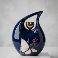 Urna Funeraria Morada en Forma de Lágrima con Tema de Mariposa, Recipiente para Cenizas Conmemorativas, Acabado Personalizado, Recuerdo Decorativo para el Recuerdo