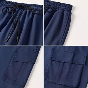Pantalones Cargo Harem Azules para Hombre, Cintura Elástica, Múltiples Bolsillos, Estilo Urbano, Corte Holgado, Transpirables, de Lona - Product Image 5