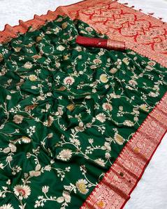Sari en soie Banarasi de luxe, doux et soyeux, avec bordure de designer, réversible, protection solaire, pour les occasions de mariage - Product Image 2