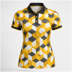 Polo Personalizado para Mujer con Estampado de Cubos Amarillos, Blancos y Grises, de Secado Rápido, Transpirable, Manga Corta, Uniforme para Equipo de Golf WPS-0766 - Product Image 1