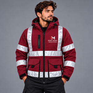 Vêtements de travail rapides en polyester sérigraphié, haute visibilité, réfléchissants, imperméables, certifiés CE, détection des aiguilles, par Iron Mark Industries - Product Image 2