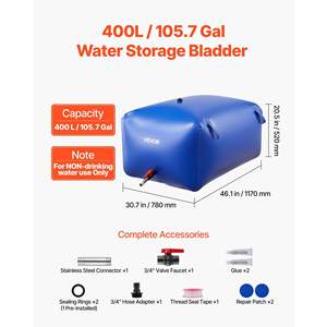 Tanque de Agua Plegable Portátil de Gran Capacidad, 400 L, 0.7 mm, Modelo D0100XU4ZUU, Bolsa de Hidratación, Tanque de Agua de Emergencia de PVC - Product Image 2