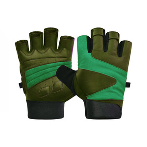 Green Leather Weight Lifting Closure <b>Type</b> Buckle Quality Weightlifting <b>Gloves</b> Cross-fit Workouts Palm Protection Training - Product Image 1
