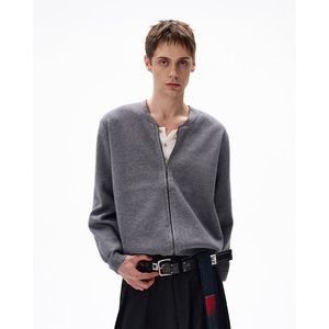 Wholesale Autumn Stand Collar Loose Blank <b>Cardigan</b> Solid Color Acrylic Knitted Full Zip up Sweater - Product Image 3