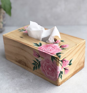 Boîte à mouchoirs en bois imprimée émail floral pour la maison, le bureau, la voiture, cadeau, distributeur de serviettes décoratif pour accessoires de table - Product Image 5