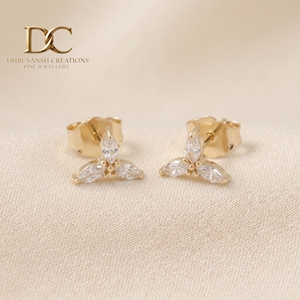 Boucles d'oreilles en or massif 14 carats avec diamant de laboratoire taille marquise brillant, bijoux de luxe pour femmes, design personnalisé - Product Image 3