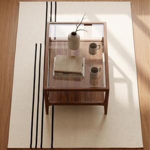 Tapis d'intérieur et commercial moderne, minimaliste, en laine unie, antidérapant, fait main, à tissage plat géométrique linéaire - Product Image 4