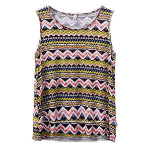 Débardeur sans manches pour femme à imprimé géométrique, col rond, style bohème, longueur normale, en mélange de polyester et de rayonne tissé, respirant - Product Image 1