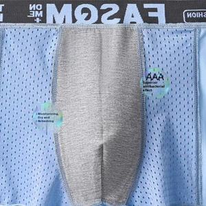 Boxers mi-taille pour hommes, fins et respirants, en maille de soie glacée, sous-vêtements de sport avec logo en tissu tricoté, caleçons pour hommes - Product Image 6