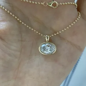 Women's <b>Solid</b> 14K Yellow <b>Gold</b> Moissanite Solitaire Wedding <b>Pendant</b> 2 CT Oval Cut F/VVS1 - Product Image 3