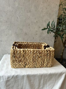 Set of 3 <b>Square</b> Woven Storage <b>Baskets</b> with Handles Eco-Friendly Seagrass Clothing Organizer for Wardrobe Farmhouse Style - Product Image 3