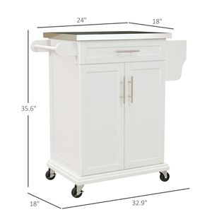 Isola da Cucina Moderna Bianco Crema su Ruote, Carrello da Cucina in Rovere con Cassetto, Portasciugamani in Acciaio Inossidabile, Piano di Lavoro per Sala da Pranzo - Product Image 3