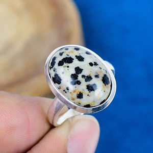 Handmade Natural Dalmatian Jasper Oval Shape Gemstone Ring 925 Sterling Silver Ring - Product Image 1
