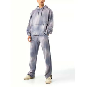 Ensemble de survêtement décontracté pour homme avec fermeture éclair, effet délavé, pour la gym, le jogging, le fitness, tenue d'entraînement personnalisable avec logo - Product Image 1