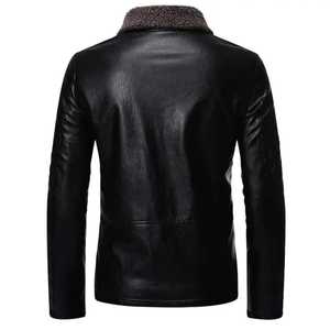 Chaqueta de Cuero Marrón para Hombre, Cuello Mao, Cierre de Cremallera, Estilo Casual, Forro de Cuero, Ropa de Invierno, Corte Ajustado, Calefactable, LONG MISSION - Product Image 5