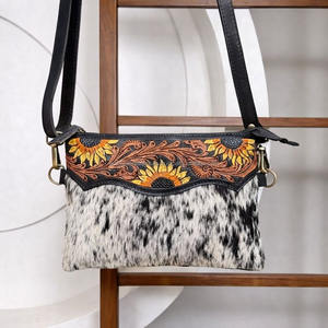 Bolso de Mano de Cuero Vacuno, Bolso Bandolera de Cuero Tallado a Mano, Estilo Bohemio Gitano, Hecho a Mano, Estilo Occidental, Multiusos - Product Image 3