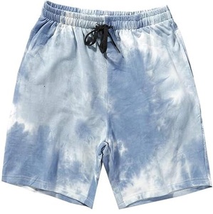 Shorts de jogging pour homme en molleton bouclette respirant, teint sur mesure par immersion (tie-dye) et par trempage (dip-dye), avec cordon de serrage, effet délavé à l'acide et bords bruts, style vintage. - Product Image 5