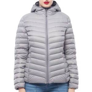 Blouson matelassé gris à capuche pour femme 2026, manteau d'hiver à manches longues avec fermeture éclair, léger et chaud - Product Image 1