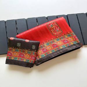 VASTRA COTTAGE Sari de seda suave para mujer con tejido jacquard y estampado digital de pashmina, sari de fiesta étnico de alta calidad - Product Image 1