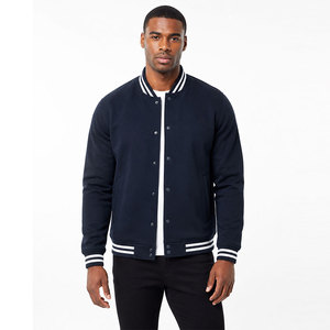 Athletic Blue <b>White</b> Letterman <b>Jacket</b> Contrast Sleeve Design Soft Fabric Ribbed Cuffs Comfortable Everyday Clothing - Product Image 1
