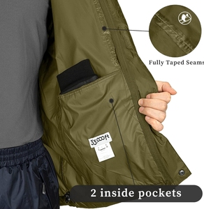 Chaqueta Impermeable con Capucha para Hombre, Color Verde Oliva, con Cierre de Cremallera, Ropa Casual para Exteriores, Temporada de Primavera, Corte Regular, Cuello Alto - Product Image 5